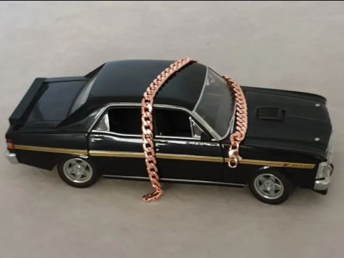 Copper chain in black toy car | Dog Copper Collars Australia | KB Copper Collars